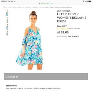 Price ⬇️! Lily Pulitzer Bellamie Dress
